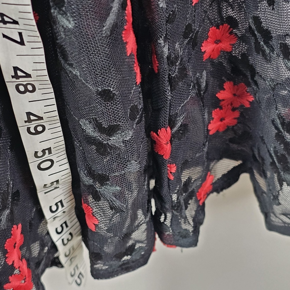 Zara Floral Oversized Long Sleeve Black Red Maxi Dress Sheer Lace Flowers XS - Picture 8 of 8